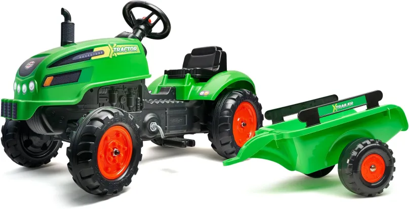 Šliapací traktor s vlečnou a otváracou kapotou zelený