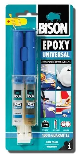 Lepidlo BISON EPOXY UNIVERSAL 24 ml, epoxidové, zaistí pevný typ spoja, vhodné na použitie