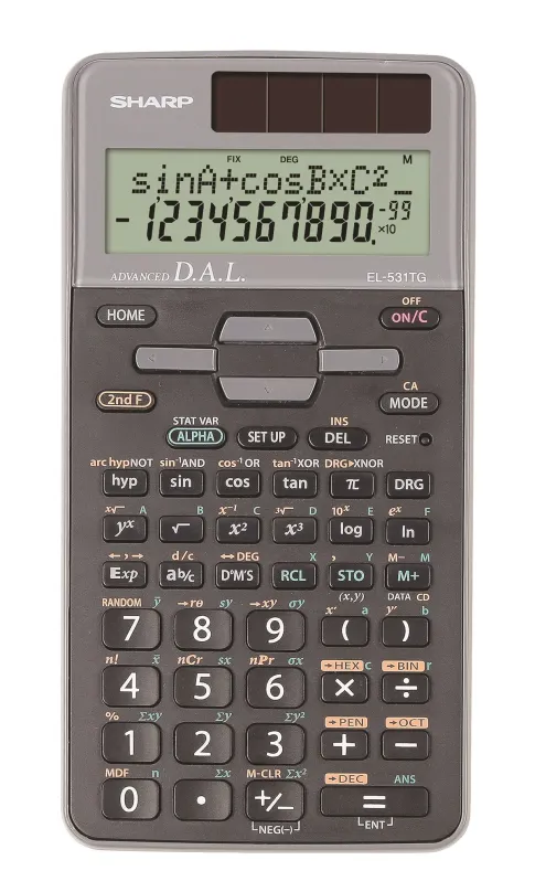 Kalkulačka Sharp EL-531TG sivá, vedecká k maturite, solárne aj batériové napájanie, 10mies
