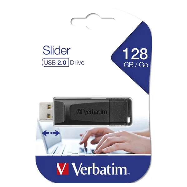 Verbatim USB flash disk, USB 2.0, 128GB, Slider, čierny, 49328