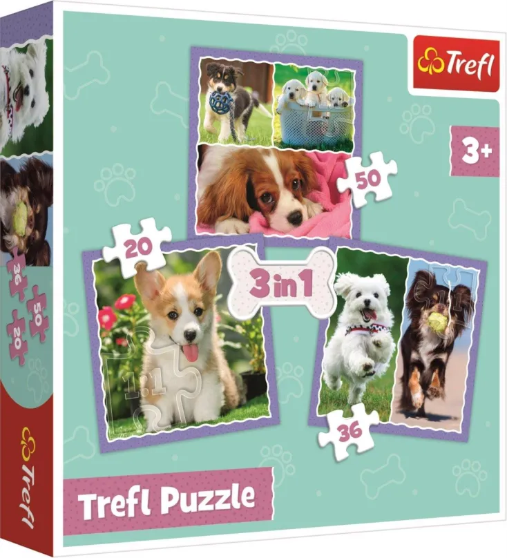 Puzzle Trefl Puzzle Roztomilé šteňatá 3v1 (20,36,50 dielikov)