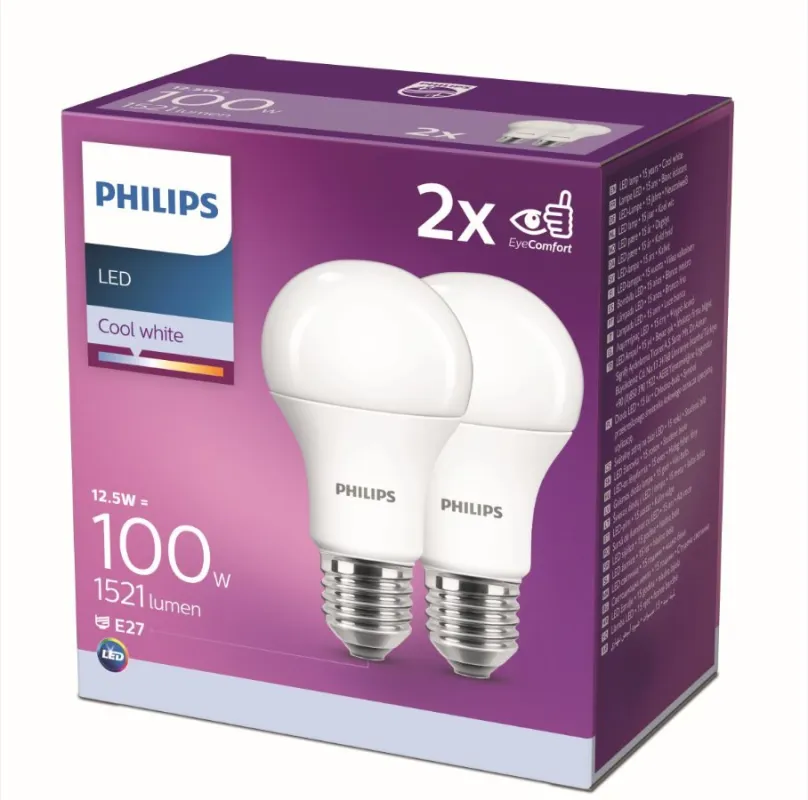 LED žiarovka Philips LED 12.5-100W, E27 4000K, 2ks
