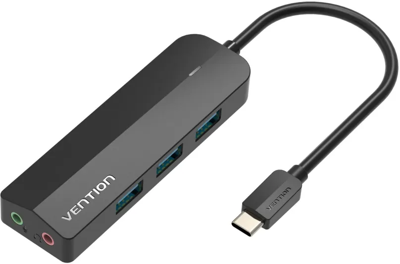 Replikátor portov Vention Type-C (USB-C) do 3x USB 3.0 / Micro-B HUB with External Stereo Sound Adapter 0.15M Black AB