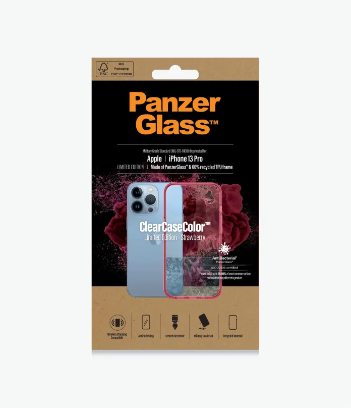 Kryt na mobil PanzerGlass ClearCaseColor Apple iPhone 13 Pro (červený - Strawberry), pre A