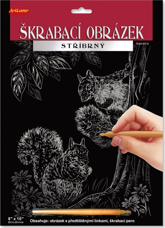 ARTLOVER Škrabací obrázok strieborný Veveričky 20x25cm