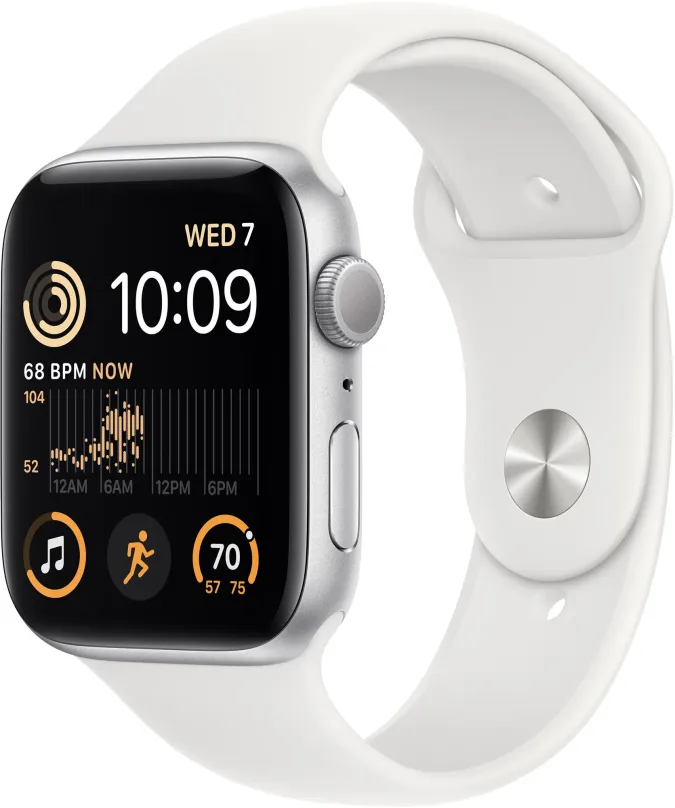 Chytré hodinky Apple Watch SE (2022) 44mm Strieborný hliník s bielym športovým remienkom