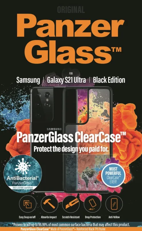 Puzdro na mobil PanzerGlass ClearCase Antibacterial pre Samsung Galaxy S21 Ultra Black edition