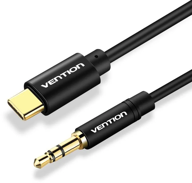 Audio kábel Vention Type-C (USB-C) to 3.5mm Male Spring Audio Cable 1m Black Metal Type
