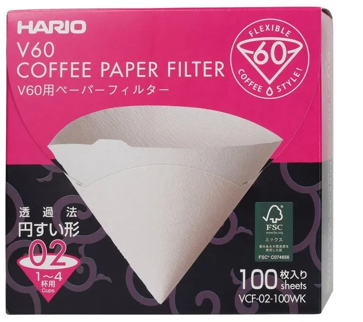 Filter na kávu Hario papierové filtre V60-02 (VCF-02-100W), biele, 100ks, BOX
