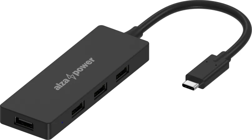 USB Hub AlzaPower FlatCore USB-C (M) na 4× USB-A 2.0 (F) čierny