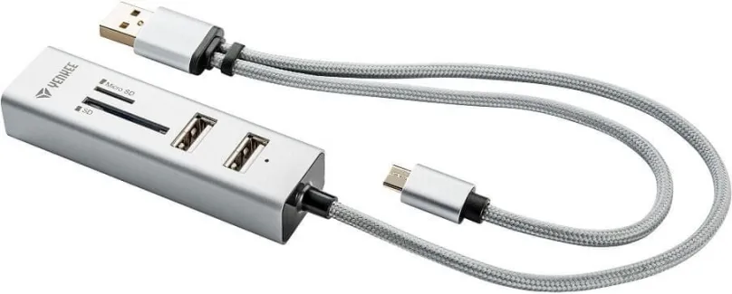 USB Hub YENKEE YHC 102SR, , ďalšie konektory: 3 ksUSB-A , 1 ksSD , 1 ks MicroSD