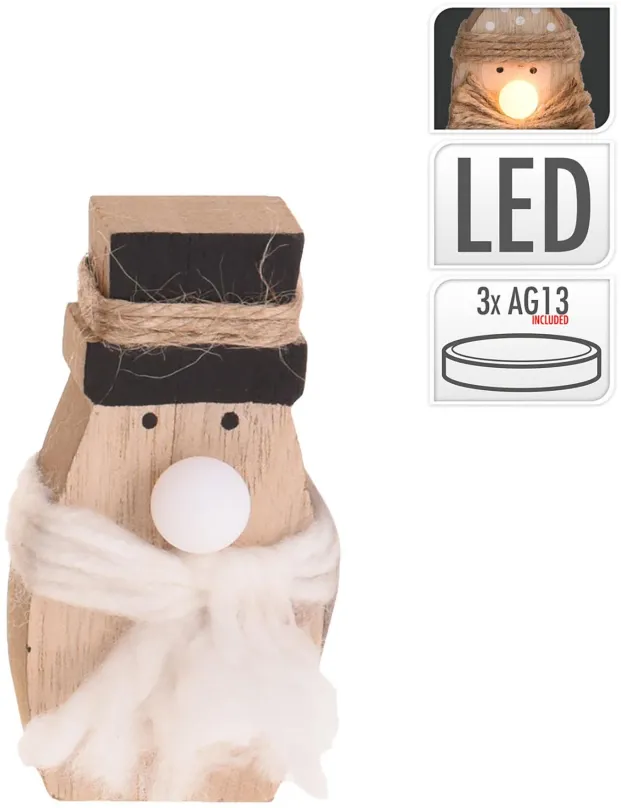 Vianočné osvetlenie H&L Vianočná postava s LED, drevo, snehuliak biely