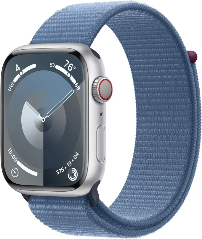 Chytré hodinky Apple Watch Series 9 45mm Cellular Strieborný hliník s ľadovo modrým prevliekacím športovým remienkom