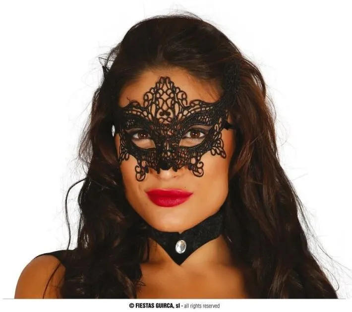 Karnevalová maska Škraboška - Vyšívaná Čierna Maska