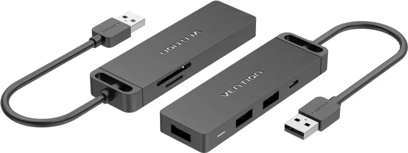 Replikátor portov Vention USB 2.0 to 3x USB / TF / SD / Micro USB-B HUB 0.15 Black ABS Type