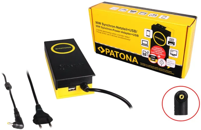 Napájací adaptér PATONA k ntb/ 19.5V/4.7A 90W/ konektor 4x1.7mm/ + výstup USB