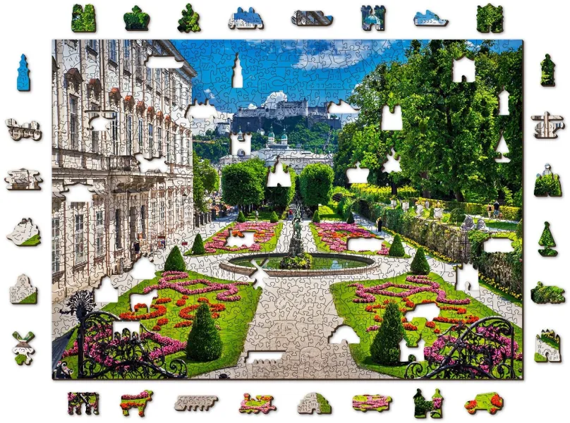 Puzzle Woden City Drevené puzzle Palác Mirabell a Salzburský hrad 2v1, 1010 dielikov eko