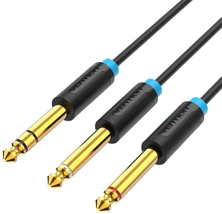 Audio kábel Vention TRS 6.5mm Male to 2*6.5mm Male Audio Cable 2M Black