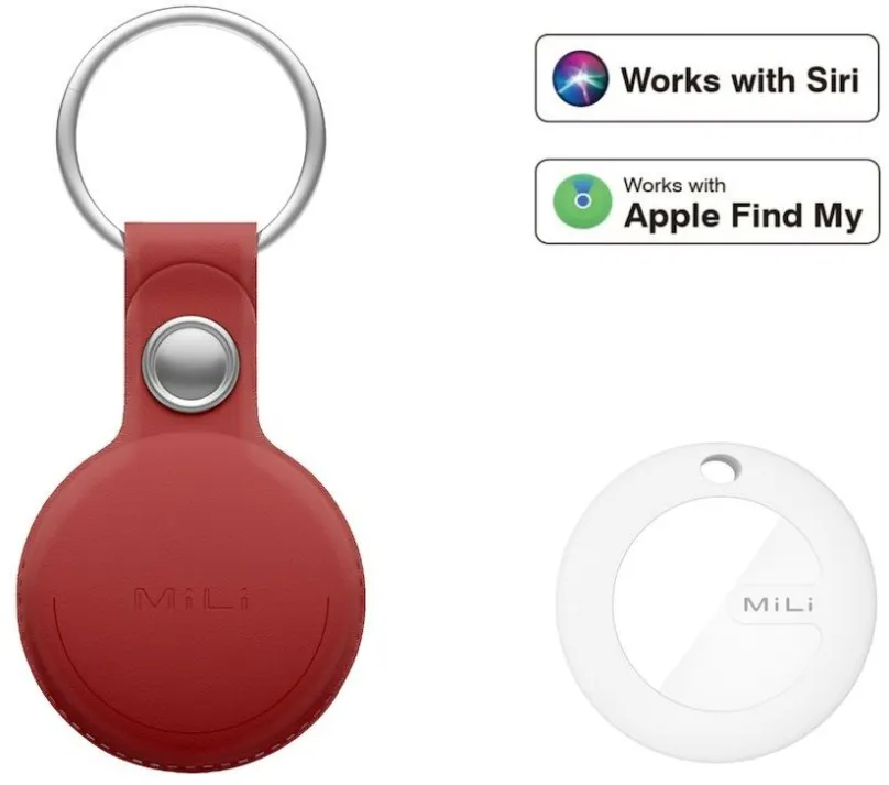 Bluetooth lokalizačný čip MiLi MiTag – smart lokátor s koženou kľúčenkou, červená