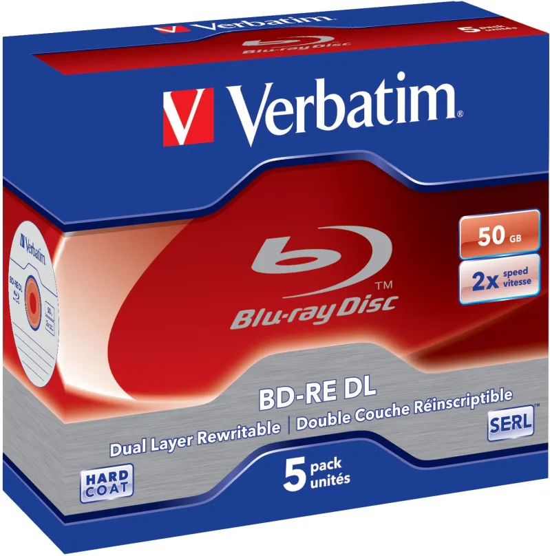 Médiá VERBATIM BD-RE DL 50GB, 2x, šperk case 5 ks, BD-RE Dual Layer, kapacita 50GB, rýchlo