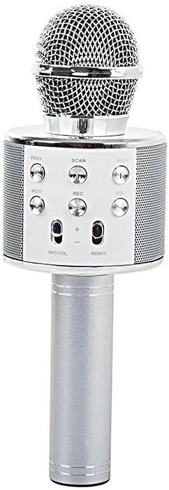 Detský mikrofón Verk 01377 Karaoke Bluetooth mikrofón, 1800mAh, strieborný