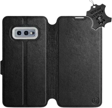 Kryt na mobil Flip púzdro na mobil Samsung Galaxy S10e - Čierne - kožené - Black Leather
