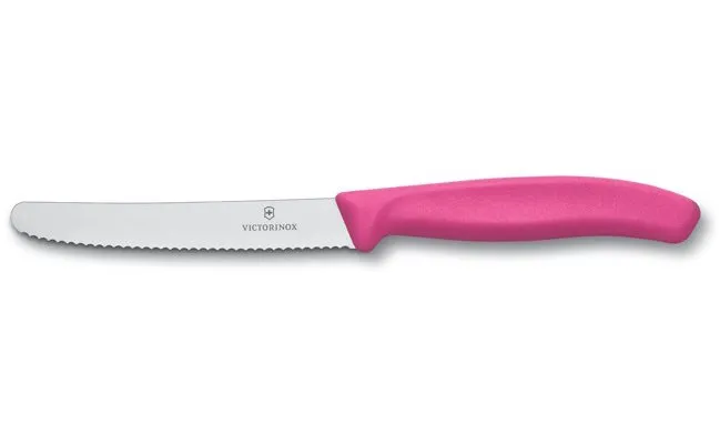 Kuchynský nôž Victorinox nôž na paradajky s vlnkovaným ostrím 11 cm ružový