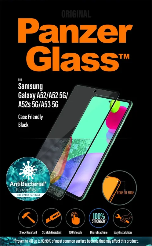 Ochranné sklo PanzerGlass Edge-to-Edge Antibacterial pre Samsung Galaxy A52/A52 5G/A52s 5G/A53 5G