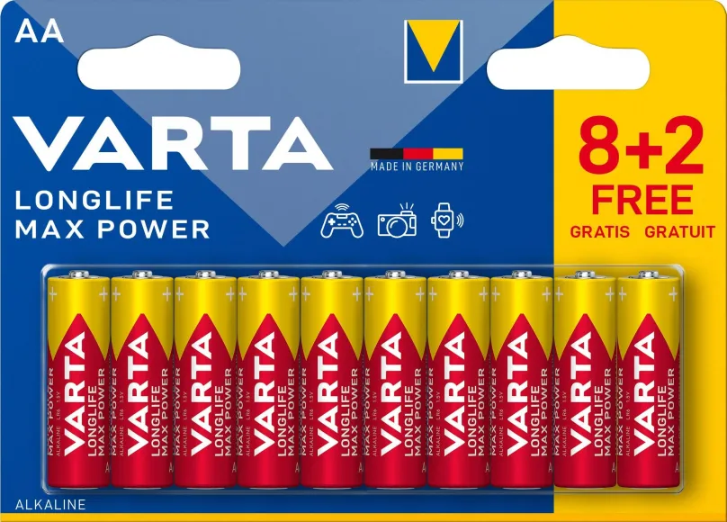 Jednorazová batéria VARTA alkalická batéria Longlife Max Power AA 8+2ks