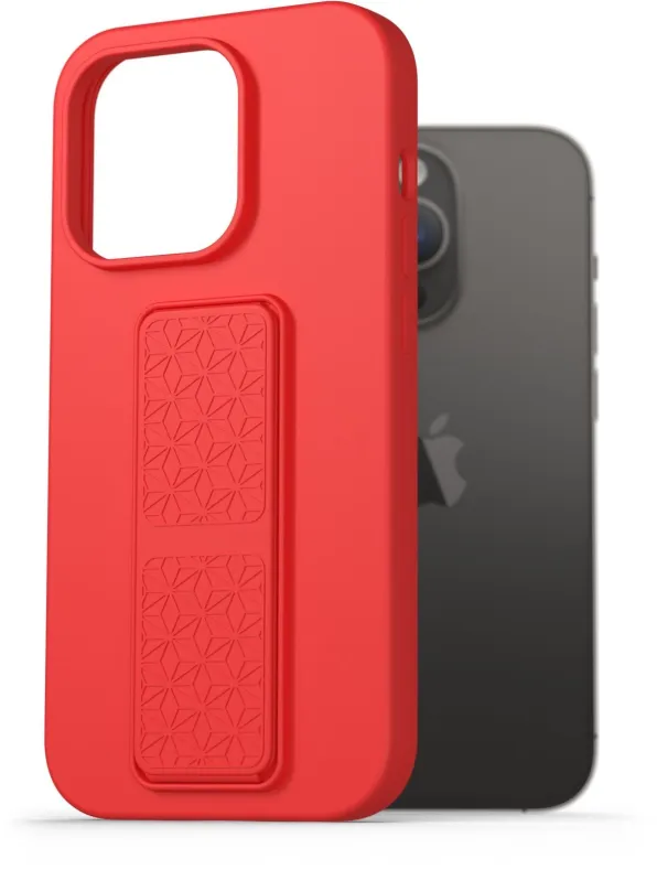 Kryt na mobil AlzaGuard Liquid Silicone Case with Stand pre iPhone 14 Pre červené