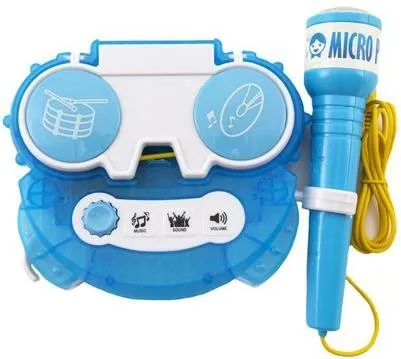Detský mikrofón Mikrofón karaoke modrý plast na batérie so svetlom v krabici 24x21x5, 5cm