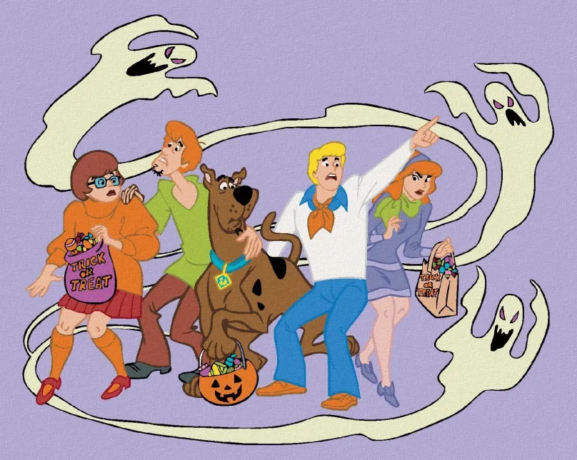 Maľovanie podľa čísel Záhady sro a duchovia o Halloweene (Scooby Doo), 40x50 cm, bez rámu a bez vypnutia plátna