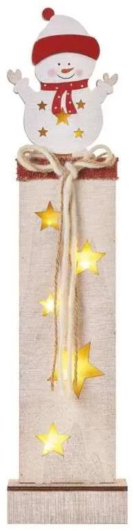 Vianočné osvetlenie EMOS LED dekorácia drevená - snehuliak, 46 cm, 2x AA, vnútorná, teplá biela, časovač