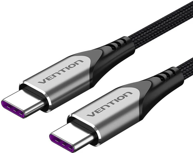 Dátový kábel Vention Type-C (USB-C) 2.0 (M) to USB-C (M) 100W / 5A Cable, Gray Aluminum Alloy Type