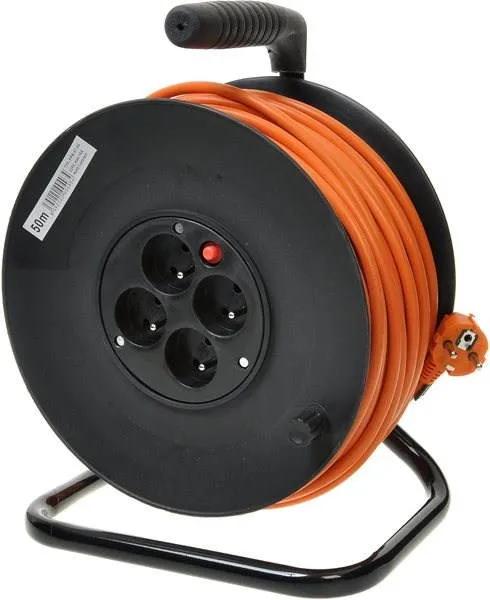 Napájací kábel PremiumCord predlžovací kábel 250V 25m bubon, 4x zásuvka, oranžový