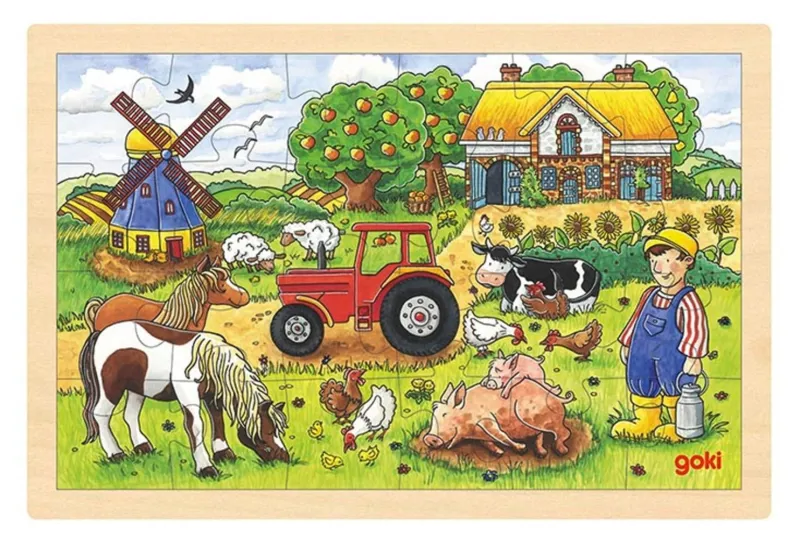 GOKI Drevené puzzle Farma pána Millera 24 dielikov