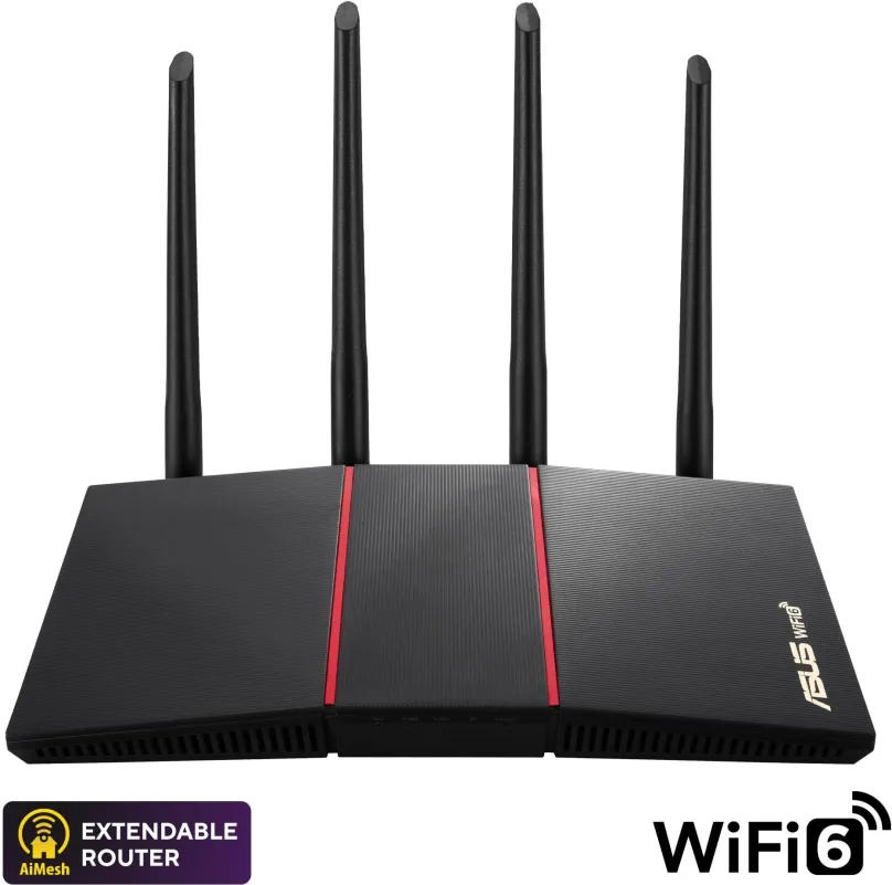 WiFi router ASUS RT-AX55, WiFi 6, 802.11s/b/g/n/ac/ax až 1775 Mb/s, dual-band, 4× GLAN,