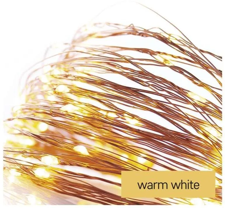 Svetelná reťaz EMOS LED vianočná nano reťaz medená, 10 m, vonkajšia aj vnútorná, teplá biela, časovač