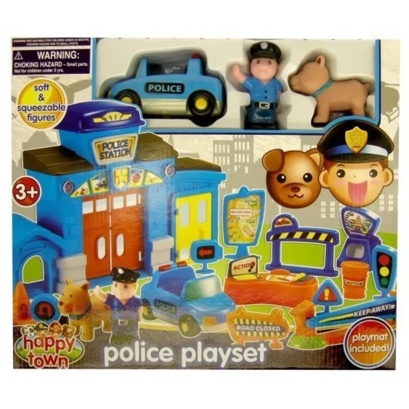 Policajná stanica s policajtom, autíčkom a psom