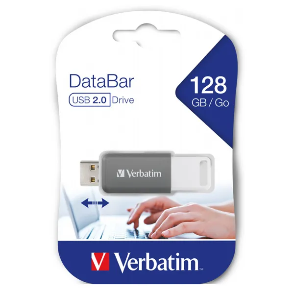 Verbatim USB flash disk, USB 2.0, 128GB, DataBar, šedý, 49456, pre archiváciu dát