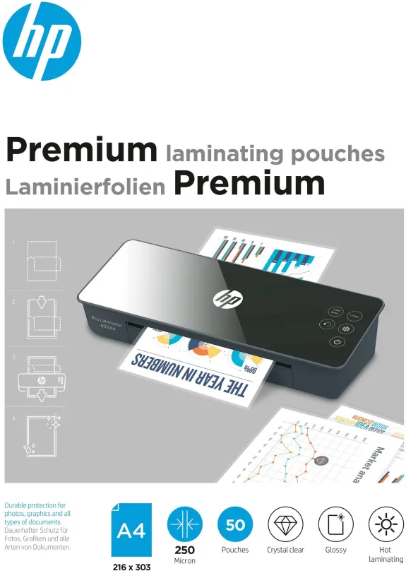 Laminovacia fólia HP Premium A4 250 Micron, 50 ks