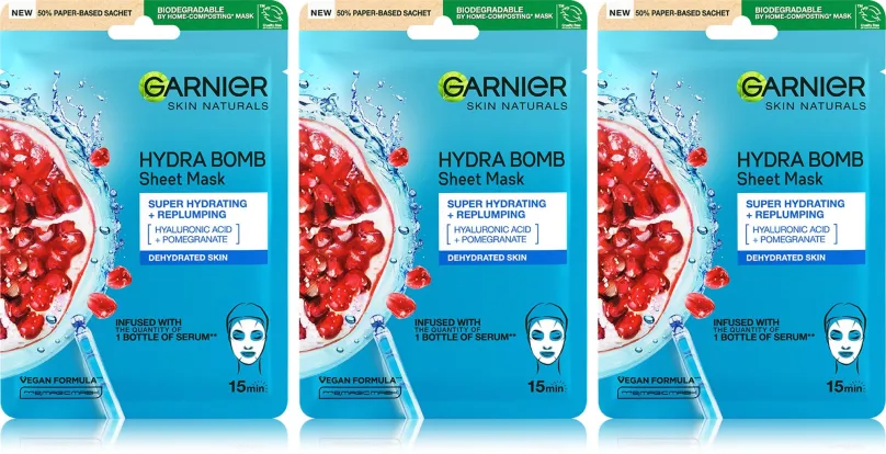 Kozmetická sada GARNIER Hydra Bomb Super Hydrating & Repulping Tissue Mask 3 x 28 g