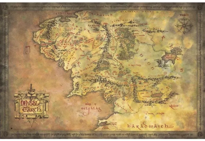 Plagát The Lord Of The Rings - Pán prsteňov - Map Of Middle Earth - plagát