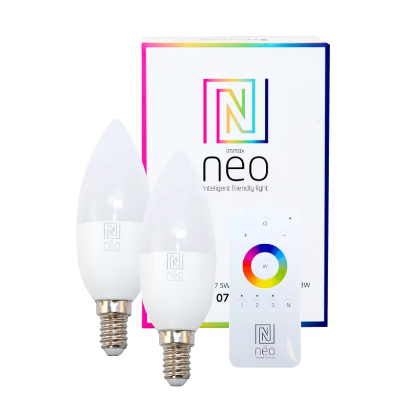LED žiarovka Immax Neo E14 5W farebná + teplá biela, stmievateľná, 2ks + ovládač, Zigbee 3.0