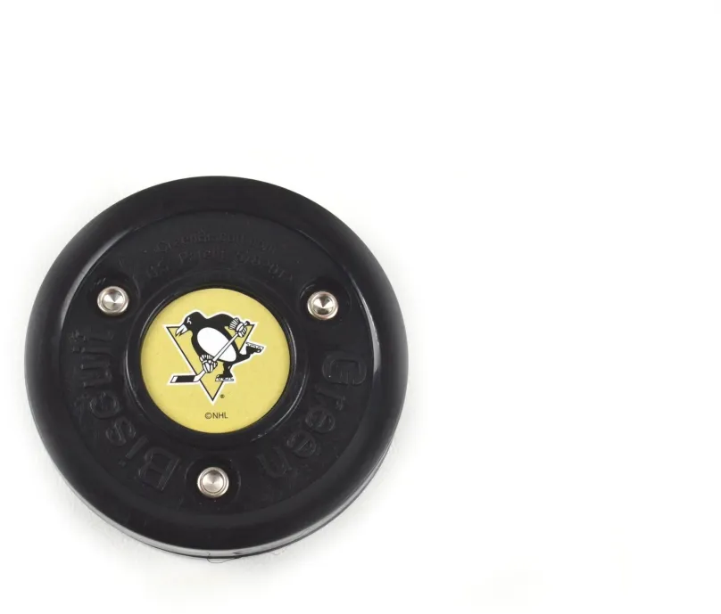 Puk Green Biscuit NHL Pittsburgh Penguins Black, čierna farba, s logom tímu Pittsburgh Pen