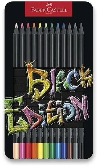 Pastelky FABER-CASTELL Black Edition v plechu, 12 farieb