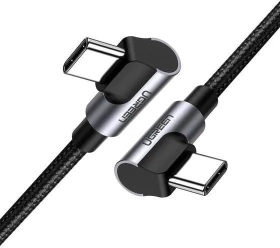 Dátový kábel UGREEN Angled USB-C Cable Aluminum Case with Braided 1m Black
