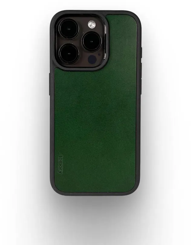 Kryt na mobil Lemory iPhone 15 Pre kožený kryt s podporou MagSafe tmavo zelený