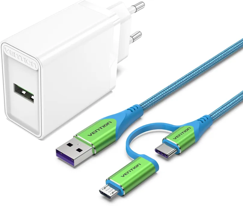 Nabíjačka do siete Vention & Alza Charging Kit (18W + 2in1 USB-C/micro USB Cable 1m) Collaboration Type