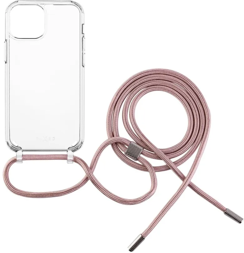 Kryt na mobil FIXED Pure Neck s ružovou šnúrkou na krk pre Apple iPhone 13 mini